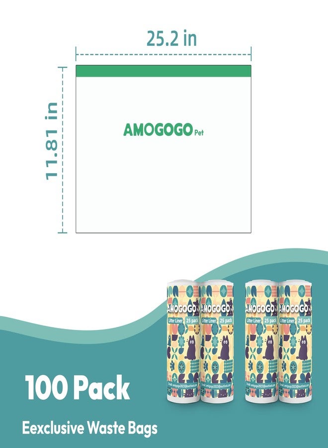 أكياس تبطين صندوق فضلات القطط من AMOGOGOPET، عبوة من 100 كيس، متوافقة مع صندوق فضلات القطط ذاتي التنظيف من BCHARYA، أكياس نفايات بديلة، أكياس نفايات فضلات القطط الأوتوماتيكية مانعة للتسرب برباط، 25.2 بوصة × 11.81 بوصة - Image 2