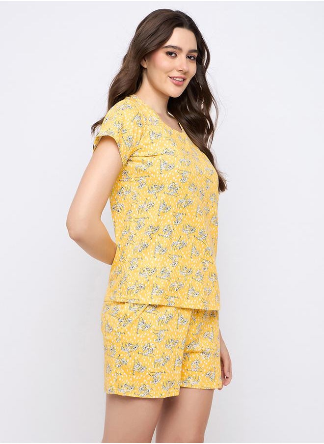 Clovia Printed Round Neck Top and Shorts Pyjama Set by Styli  - Image 4