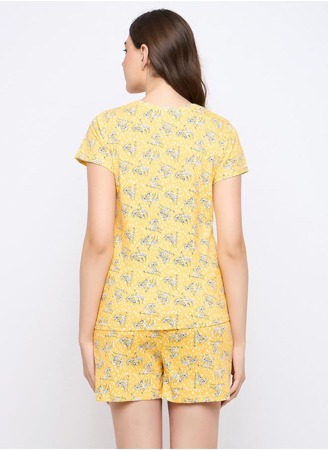 Clovia Printed Round Neck Top and Shorts Pyjama Set by Styli  - Image 5
