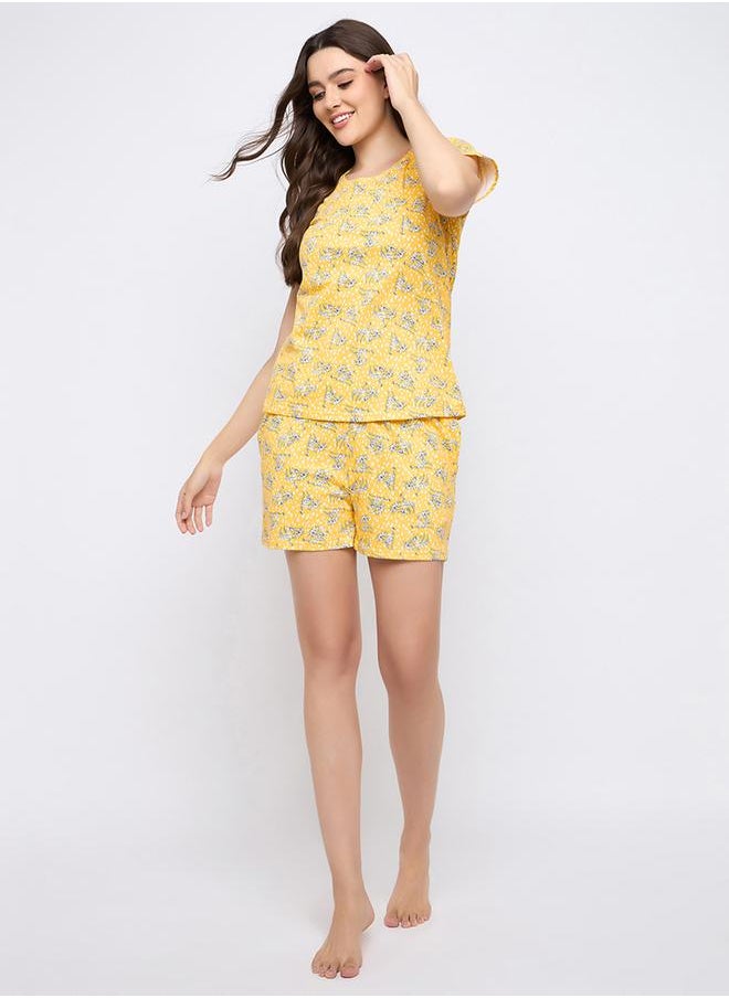 Clovia Printed Round Neck Top and Shorts Pyjama Set by Styli  - Image 1
