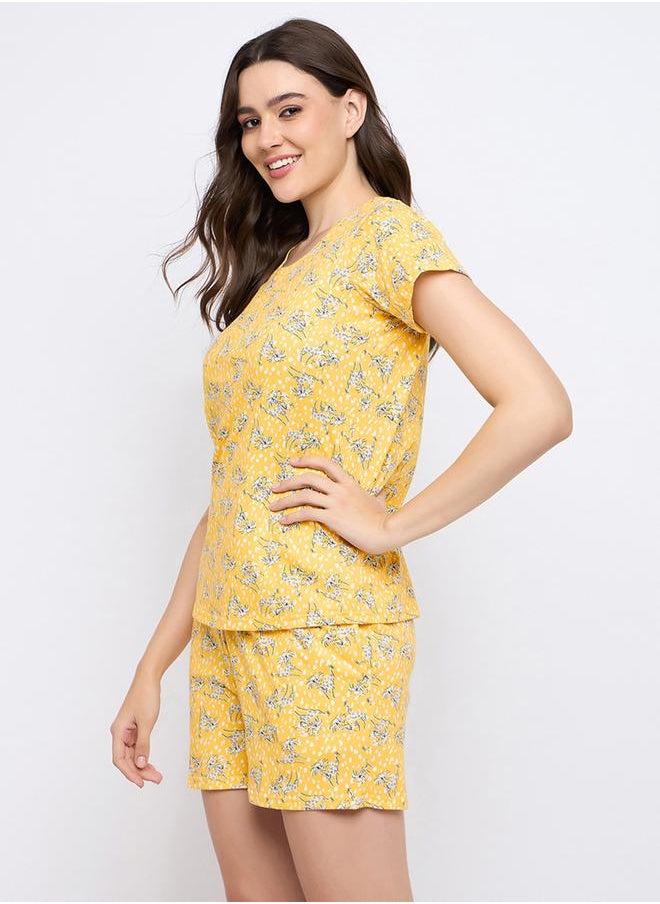 Clovia Printed Round Neck Top and Shorts Pyjama Set by Styli  - Image 3