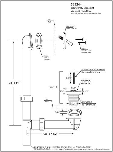 Westbrass 59224407 14 White Poly Tubular Bath Waste Overflow Assembly with Trip Lever and Strainer Grid Drain Cover Satin Nickel - Image 3