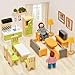Toyssa Wooden Dollhouse Furniture Set 36PCS Miniature Doll House Accessories with Colorful 5 Room 4 Flexible Family Dolls Pretend Play Toys Birthday Gift for Toddlers 3 4 5 6 Years Old - Image 4