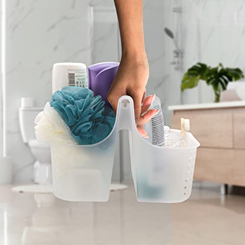 Brookstone, Portable Shower Caddy, Bathroom Organizer Basket, Perfect Size for Dorm/College, Plastic Bath Tote, Dries Quickly with Drainage Holes, Soft Grip Carrying Handle, Frosted Clear - Image 2