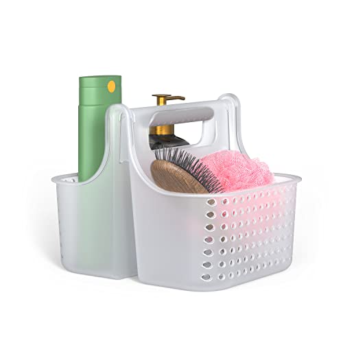 Brookstone, Portable Shower Caddy, Bathroom Organizer Basket, Perfect Size for Dorm/College, Plastic Bath Tote, Dries Quickly with Drainage Holes, Soft Grip Carrying Handle, Frosted Clear - Image 1