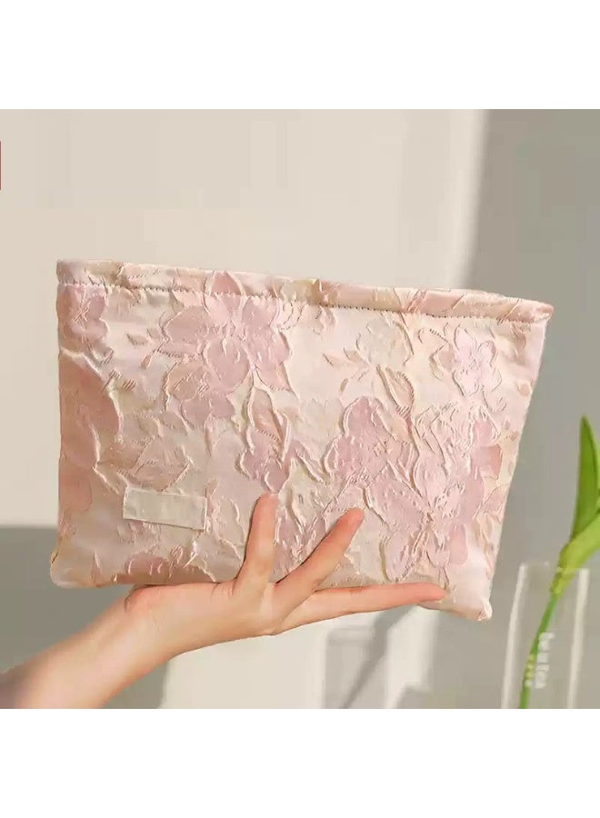 سوفام حقيبة مكياج، حقيبة تجميلية زهرية لطيفة، حقيبة مطروقة، حقيبة مكياج جمالية كبيرة السعة مع سحابة، حقيبة مرحاض متنقلة للنساء الفتيات - Image 1