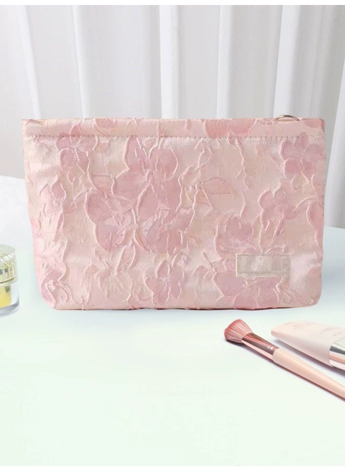 سوفام حقيبة مكياج، حقيبة تجميلية زهرية لطيفة، حقيبة مطروقة، حقيبة مكياج جمالية كبيرة السعة مع سحابة، حقيبة مرحاض متنقلة للنساء الفتيات - Image 3