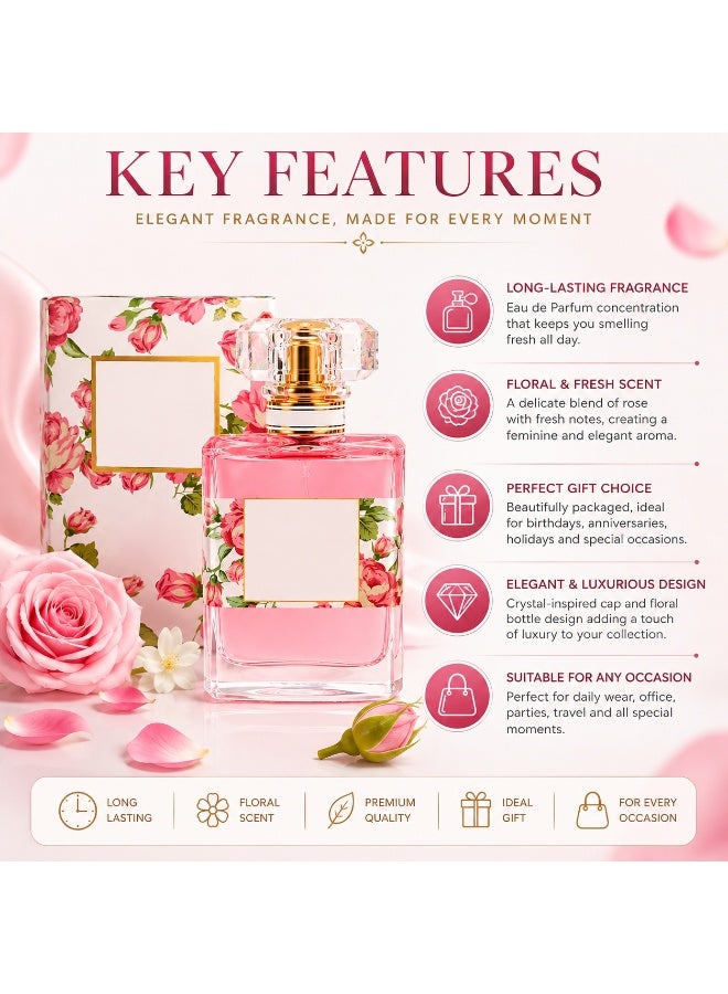 عطر أو دو بارفان للنساء برائحة الورد - عطر زهري ومنعش - بخاخ يدوم طويلاً - مناسب للاستخدام اليومي والعمل والسفر والمناسبات الخاصة - هدية مثالية - 50 مل - Image 3