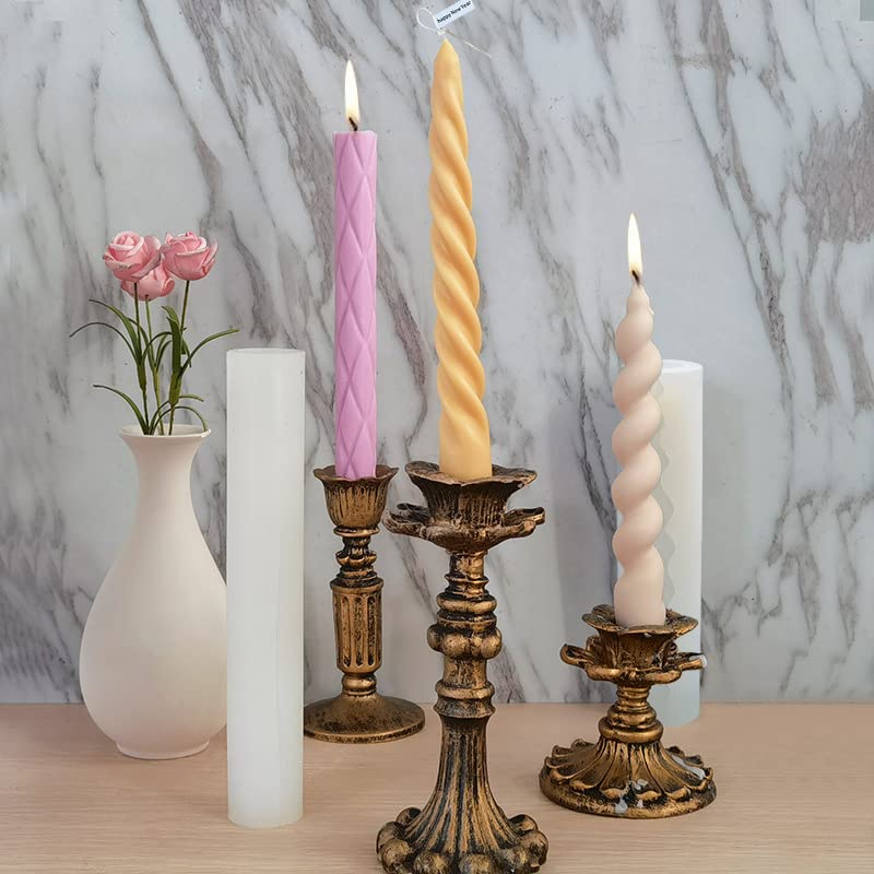 TOPYS 3D Twisted Taper Silicone Candle Molds, Long Spiral Cylinder Molds for Aromatherapy Candle Soy Wax Soap Clay Craft Plaster Resin Making, Pillar Mold for HomeDecoration Gift (C) - Image 3