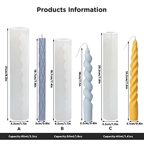 TOPYS 3D Twisted Taper Silicone Candle Molds, Long Spiral Cylinder Molds for Aromatherapy Candle Soy Wax Soap Clay Craft Plaster Resin Making, Pillar Mold for HomeDecoration Gift (C) - Image 2