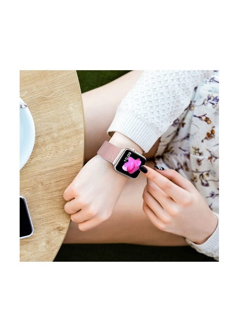 RiZOW - RiZOW Milanese Metal Stainless Steel Mesh Loop Replacement Band Magnetic Clasp Compatible With Apple iWatch Band 7/6/5/4/3/2/1/SE 42mm/44mm/45mm, Rose Gold - Image 1