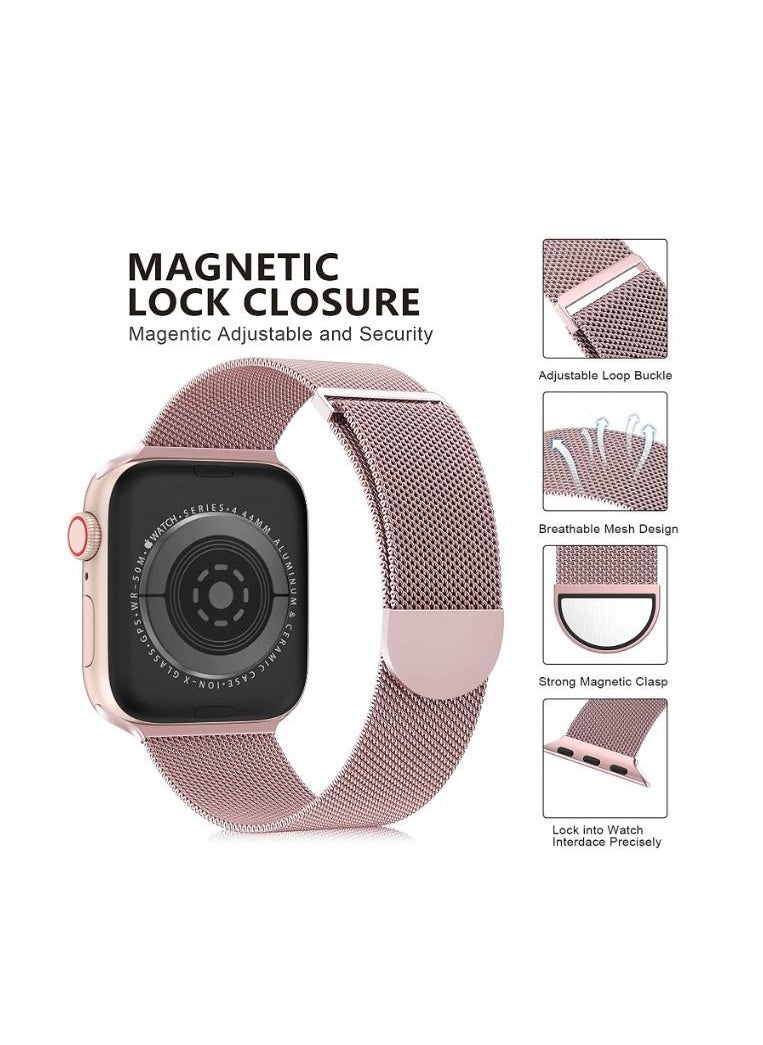 RiZOW - RiZOW Milanese Metal Stainless Steel Mesh Loop Replacement Band Magnetic Clasp Compatible With Apple iWatch Band 7/6/5/4/3/2/1/SE 42mm/44mm/45mm, Rose Gold - Image 1