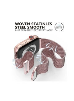 RiZOW RiZOW Milanese Metal Stainless Steel Mesh Loop Replacement Band Magnetic Clasp Compatible With Apple iWatch Band 7/6/5/4/3/2/1/SE 42mm/44mm/45mm, Rose Gold  - Image 2