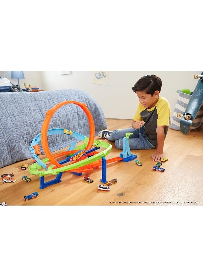 Hot Wheels Action Loop Cyclone Challenge Track Set with 1:64 Scale Toy Car, 18-Inches Tall - Image 1