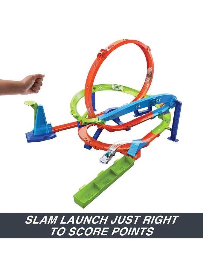 Hot Wheels Action Loop Cyclone Challenge Track Set with 1:64 Scale Toy Car, 18-Inches Tall - Image 2