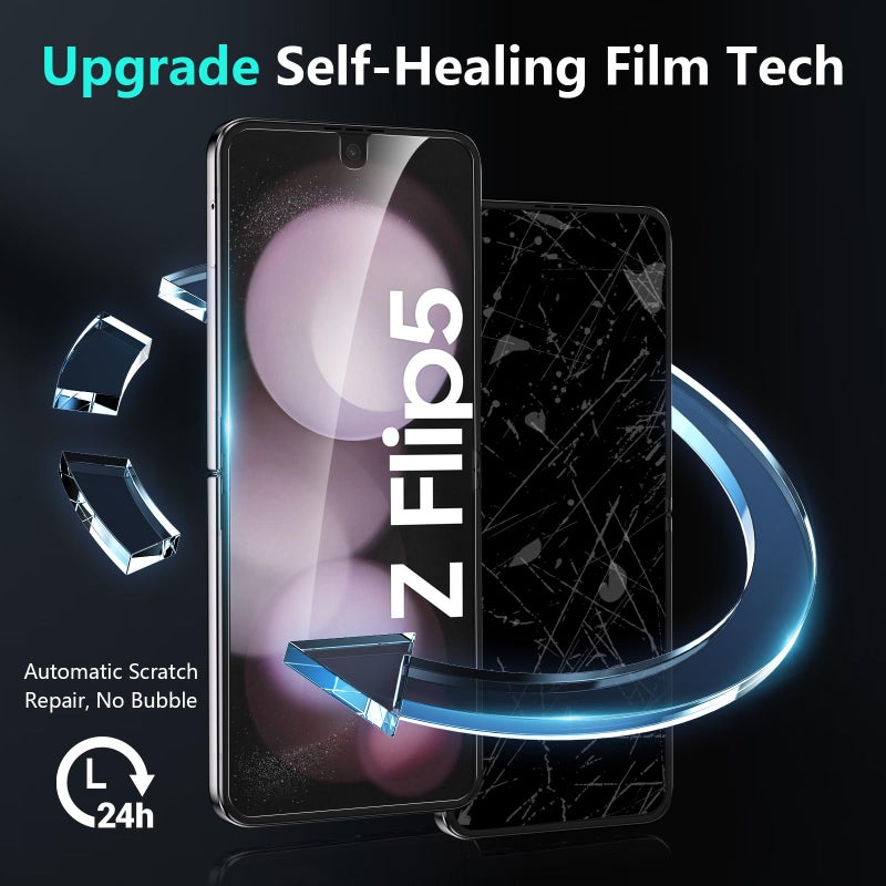 YWXTW [ 2023 Upgraded Alignment Tool for Samsung Galaxy Z Flip 5 Screen Protector, 2 Pack Inner Soft EPU + 2 Pack Front Tempered Glass + 2 PCS Metal Camera Lens Protector, Case Friendly - Image 4