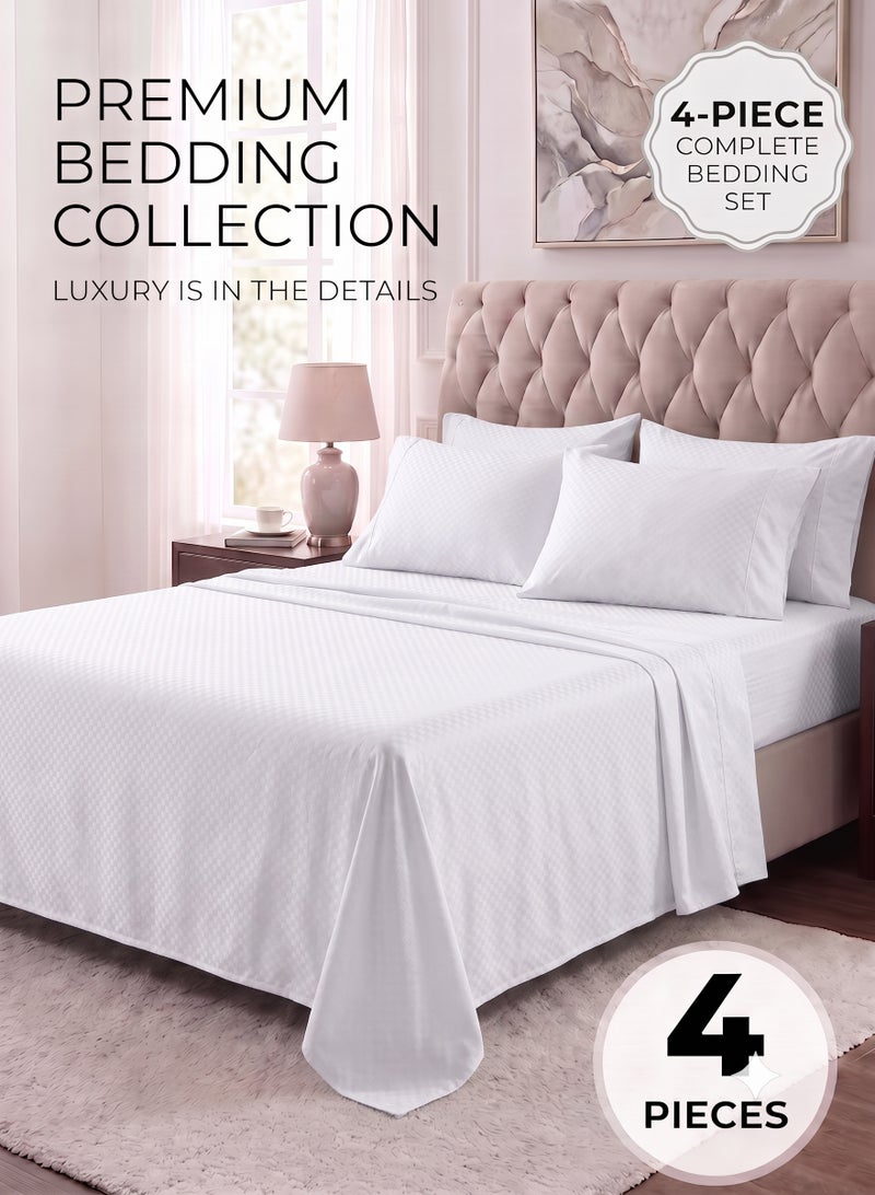 ZEESQUARE 4-Piece Luxury Printed Microfiber Bed Sheet Set | Mini Check Pattern Bedding Set with Flat Sheet, Fitted Sheet & 2 Pillow Covers | Soft Breathable Hotel Quality Bed Sheets for King, Queen & Single Beds - Image 1