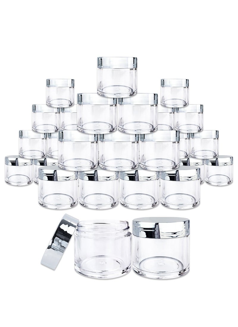 Beauticom Beauticom 30g/30ml (1 fl. oz.) Double Wall Clear Plastic Leak Proof Jars with Flat Top Lids for Creams, Lotions, Make Up, Powders, Glitters, and more... (Color: Metallic Silver Lid, Pieces: 30) 