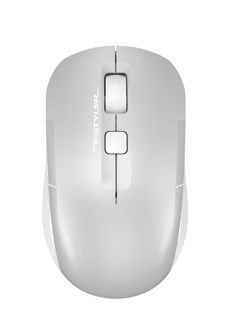 A4TECH Fstyler Dual-Functions Rechargeable Air 2 Mouse FB26CS Air2, [Desk+Air] & Dual Connectivity Mode (BT + 2.4GHz), Consistent Wireless Stability, USB Type-C Charging Cable, White Backlit, Icy White  - Image 1