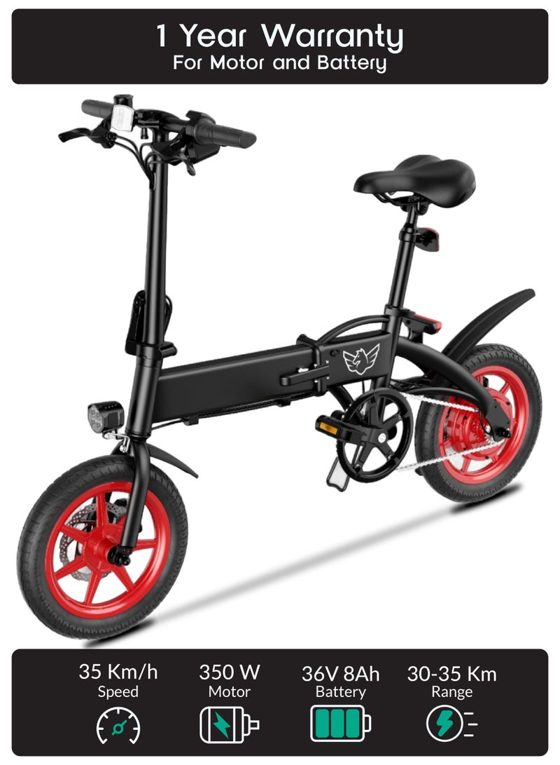 ويندهورس دراجة C19 الكهربائية القابلة للطي للكبار، محرك بدون فرشاة 350 واط، بطارية 36V 8Ah، سرعة قصوى 35 كم/س، مدى 35 كم، إطارات 14 إنش، هيكل من سبيكة الكربون، فرامل قرصية مزدوجة، مقعد قابل للتعديل - Image 1