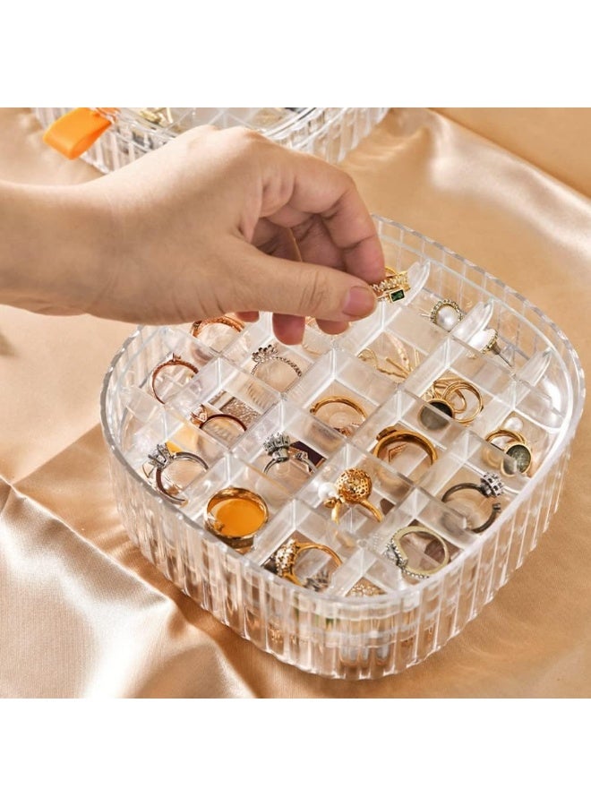 صندوق مجوهرات أكريليك منظم للأقراط مربع من2 دورمع غطاء، صندوق مجوهرات قابل للتكديس حامل عرض مجوهرات للأقراط والقلائد والخواتم - شفاف - Image 4