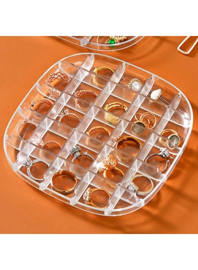 صندوق مجوهرات أكريليك منظم للأقراط مربع من2 دورمع غطاء، صندوق مجوهرات قابل للتكديس حامل عرض مجوهرات للأقراط والقلائد والخواتم - شفاف - Image 3