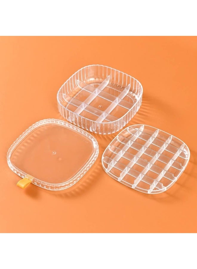 صندوق مجوهرات أكريليك منظم للأقراط مربع من2 دورمع غطاء، صندوق مجوهرات قابل للتكديس حامل عرض مجوهرات للأقراط والقلائد والخواتم - شفاف - Image 1