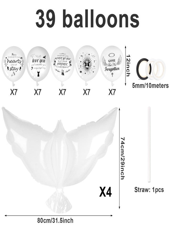 Eaezerav 39 Pcs Dove Memorial Balloons to Release in Sky Peace Dove White Biodegradable Balloons Memory Life Floting Balloon for Funeral Condolence Anniversary Happy Heavenly Memorial Decorations - Image 2