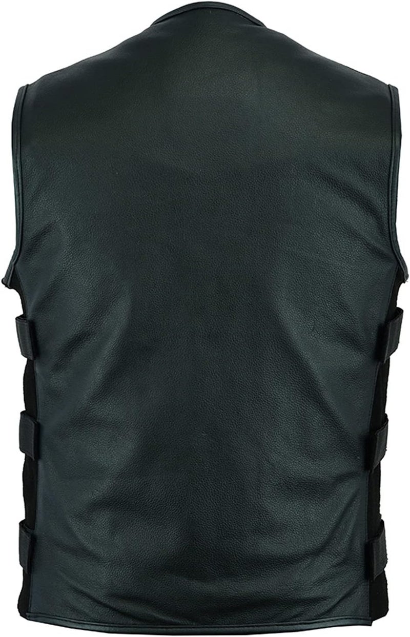 Leatherick Men's Warrior Style Leather Motorcycle Vest with Concealed Carry Pockets - Black (Split Leather) - Image 4