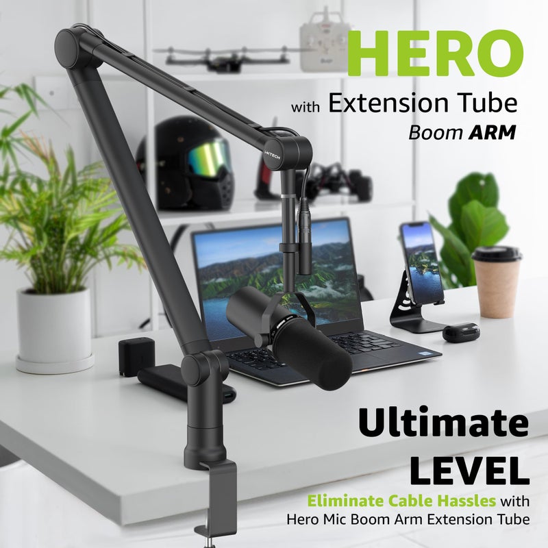 i-XTECH IXTECH Boom Arm Mic Stand with Extension Tube Upgraded Microphone Arm for Shure SM7B MV7 Blue Yeti Sturdy Stainless Steel Mic Arm Desk Stand Foldable Scissor Arm Microphone Mount for Podcast Gaming - Image 3