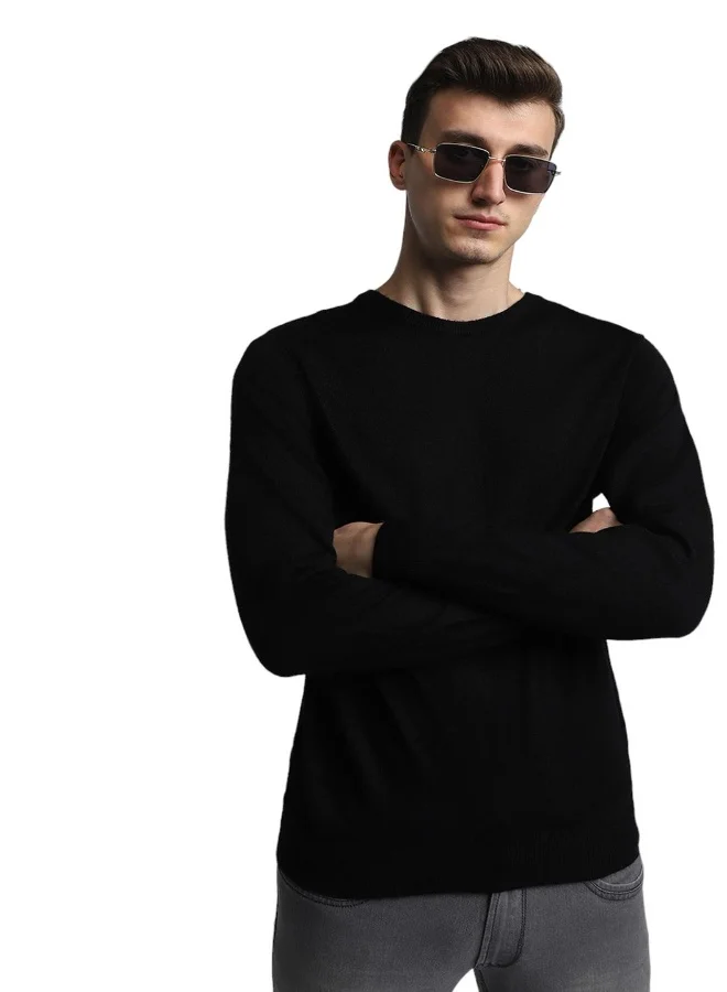 Dennis Lingo Black Regular Fit Sweater for Men - 100% Acrylic, Solid, Crew Neck, Full Sleeves, Casual