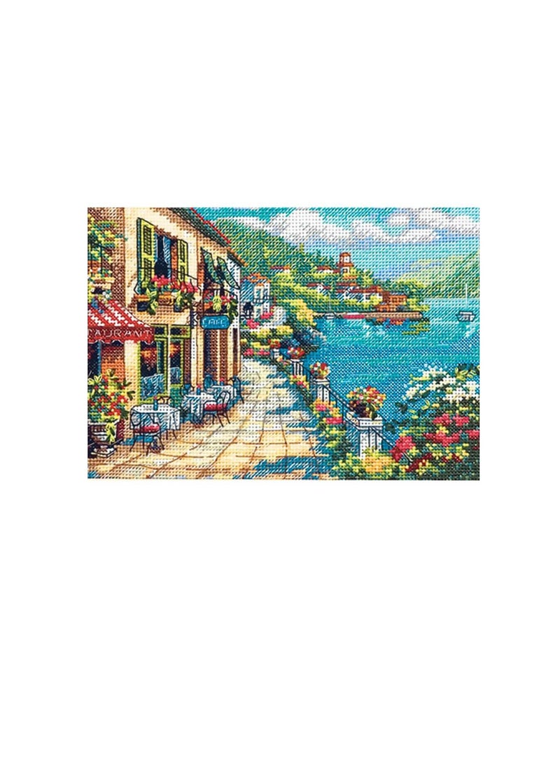 طقم غرز متقاطعة صغير الحجم باللون الذهبي يطل على المقهى - Image 3