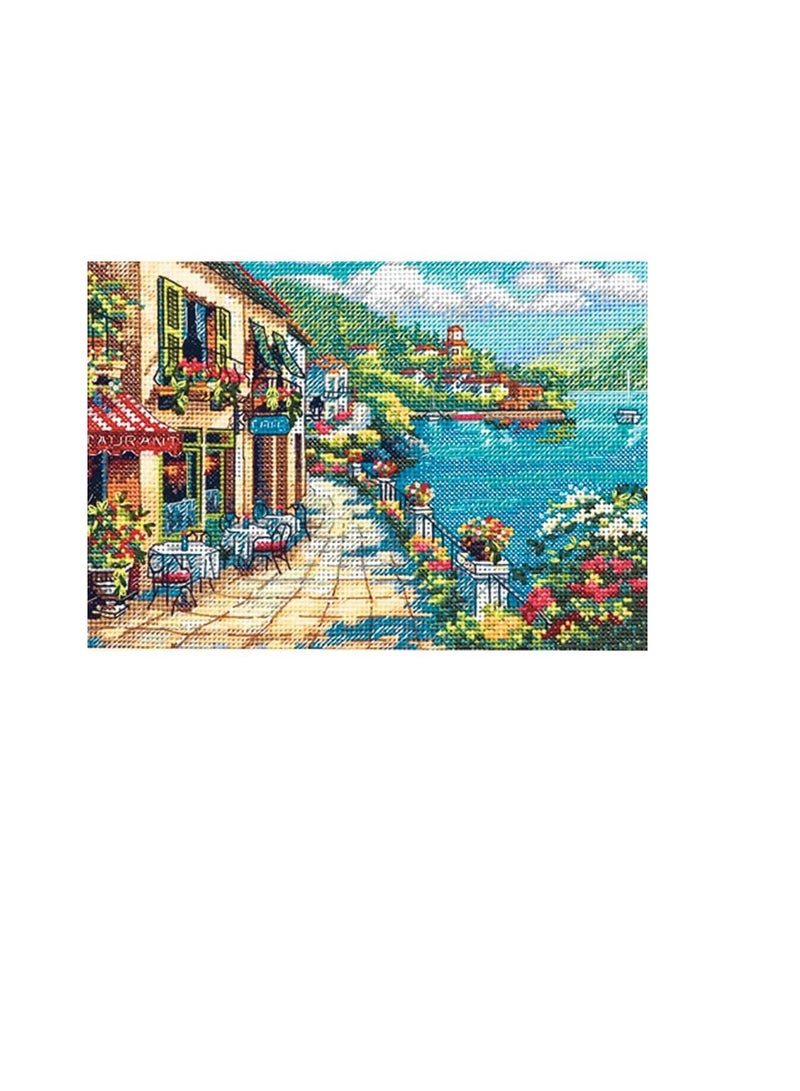 طقم غرز متقاطعة صغير الحجم باللون الذهبي يطل على المقهى - Image 2