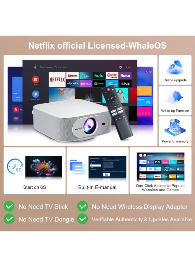 Salange P92MAX Android13 Smart Projector, Netflix Officially Licensed HD 1080P BT5.2 WiFi 12000L Elec Focus Auto Keyston 4K Movie HD Home Cinema - Image 3