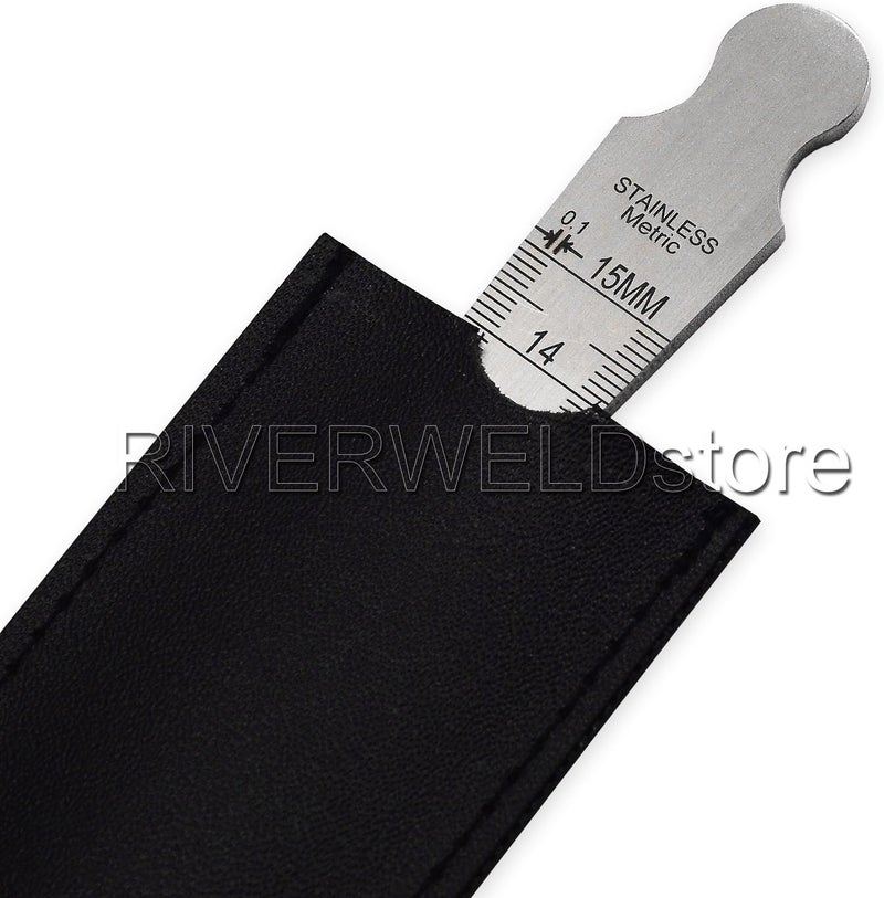 RIVERWELD Taper Welding Gauge Max Range: 5/8" & 15mm Min Range: 1/32" & 1.0mm Measure Weldment Gap Bore Hole Markings Both side Inches Metric - Image 5
