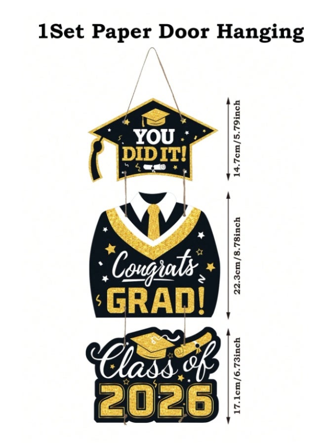 black and gold paper door hanging decoration for 2026 graduation party, 2026 graduation party supplies, "You did it!", "Congratulations to the 2026 graduates!", graduation party decorations, school campus courtyard decorations, graduation events, indoor and outdoor decorations, wall and door decorations, "Happy Graduation Day" paper banner, graduation party decorations, graduation party supplies, graduation gifts, party souvenirs, graduation congratulations party decorations - Image 3