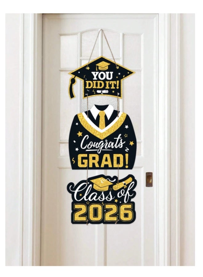 black and gold paper door hanging decoration for 2026 graduation party, 2026 graduation party supplies, "You did it!", "Congratulations to the 2026 graduates!", graduation party decorations, school campus courtyard decorations, graduation events, indoor and outdoor decorations, wall and door decorations, "Happy Graduation Day" paper banner, graduation party decorations, graduation party supplies, graduation gifts, party souvenirs, graduation congratulations party decorations - Image 2