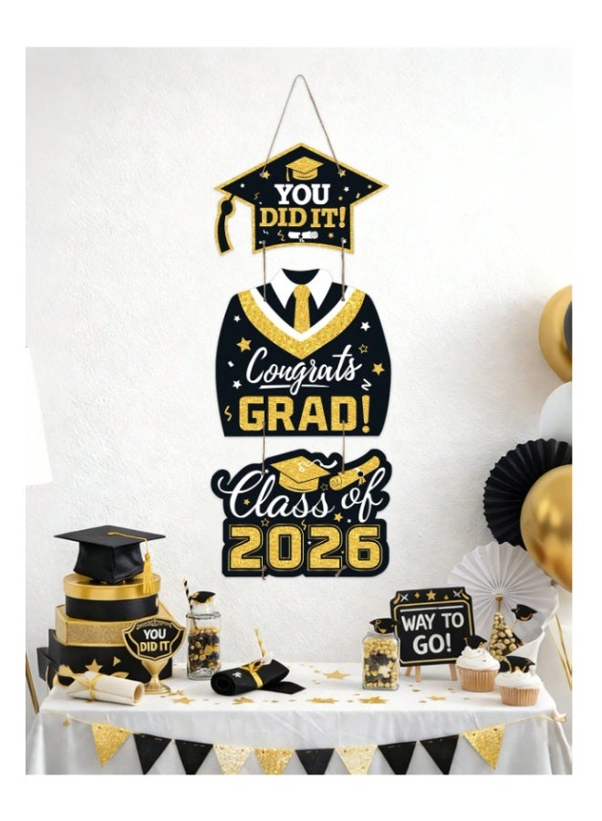 black and gold paper door hanging decoration for 2026 graduation party, 2026 graduation party supplies, "You did it!", "Congratulations to the 2026 graduates!", graduation party decorations, school campus courtyard decorations, graduation events, indoor and outdoor decorations, wall and door decorations, "Happy Graduation Day" paper banner, graduation party decorations, graduation party supplies, graduation gifts, party souvenirs, graduation congratulations party decorations - Image 4