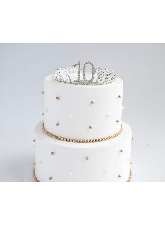 Mayin 10Th Birthday Silver Tiara And Sash Silver Glitter Satin Sash And Crystal Rhinestone Tiara Crown For Happy 10Th Birthday Party Supplies Favors Decorations 10Th Birthday Party Accessories - Image 4