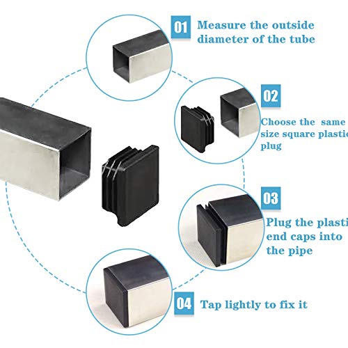 HNBun 100Pack 1inch Square Tube End Caps, Black Square Plastic Plug Durable Glide Insert Pipe Covers, Small Tubing Post End Caps for Square Tubing Chair Table Stool Leg, Furniture Legs Replacement Caps - Image 3