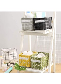 NEEL HOUSE NEEL HOUSE Canvas Fabric Foldable Mini Storage Basket Set of 3 Small Collapsible Canvas Containers Organizers With Handle For HomeMulticolourSquare  - Image 5