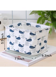 NEEL HOUSE NEEL HOUSE Canvas Fabric Foldable Mini Storage Basket Set of 3 Small Collapsible Canvas Containers Organizers With Handle For HomeMulticolourSquare  - Image 2