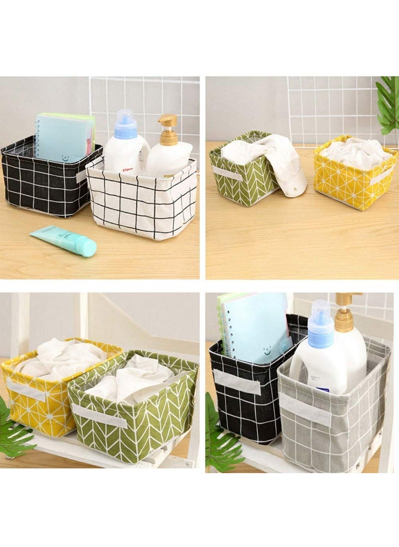 NEEL HOUSE - NEEL HOUSE Canvas Fabric Foldable Mini Storage Basket Set of 3 Small Collapsible Canvas Containers Organizers With Handle For HomeMulticolourSquare - Image 1