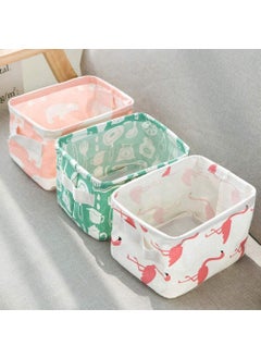 NEEL HOUSE NEEL HOUSE Canvas Fabric Foldable Mini Storage Basket Set of 3 Small Collapsible Canvas Containers Organizers With Handle For HomeMulticolourSquare  - Image 1