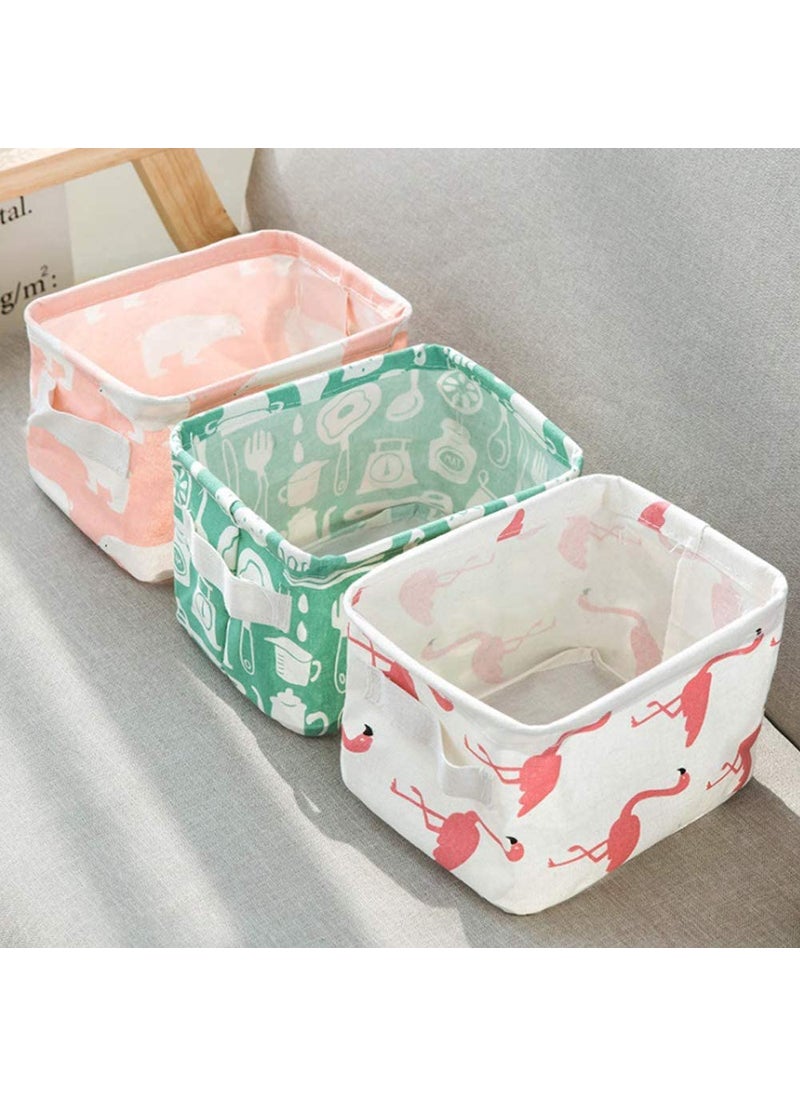 NEEL HOUSE - NEEL HOUSE Canvas Fabric Foldable Mini Storage Basket Set of 3 Small Collapsible Canvas Containers Organizers With Handle For HomeMulticolourSquare - Image 1