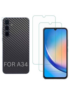 SARAOONT Samsung Galaxy A34 1 Piece Carbon Fiber Skin Wrap and 2 Piece 10H Screen Protectors  - Image 1