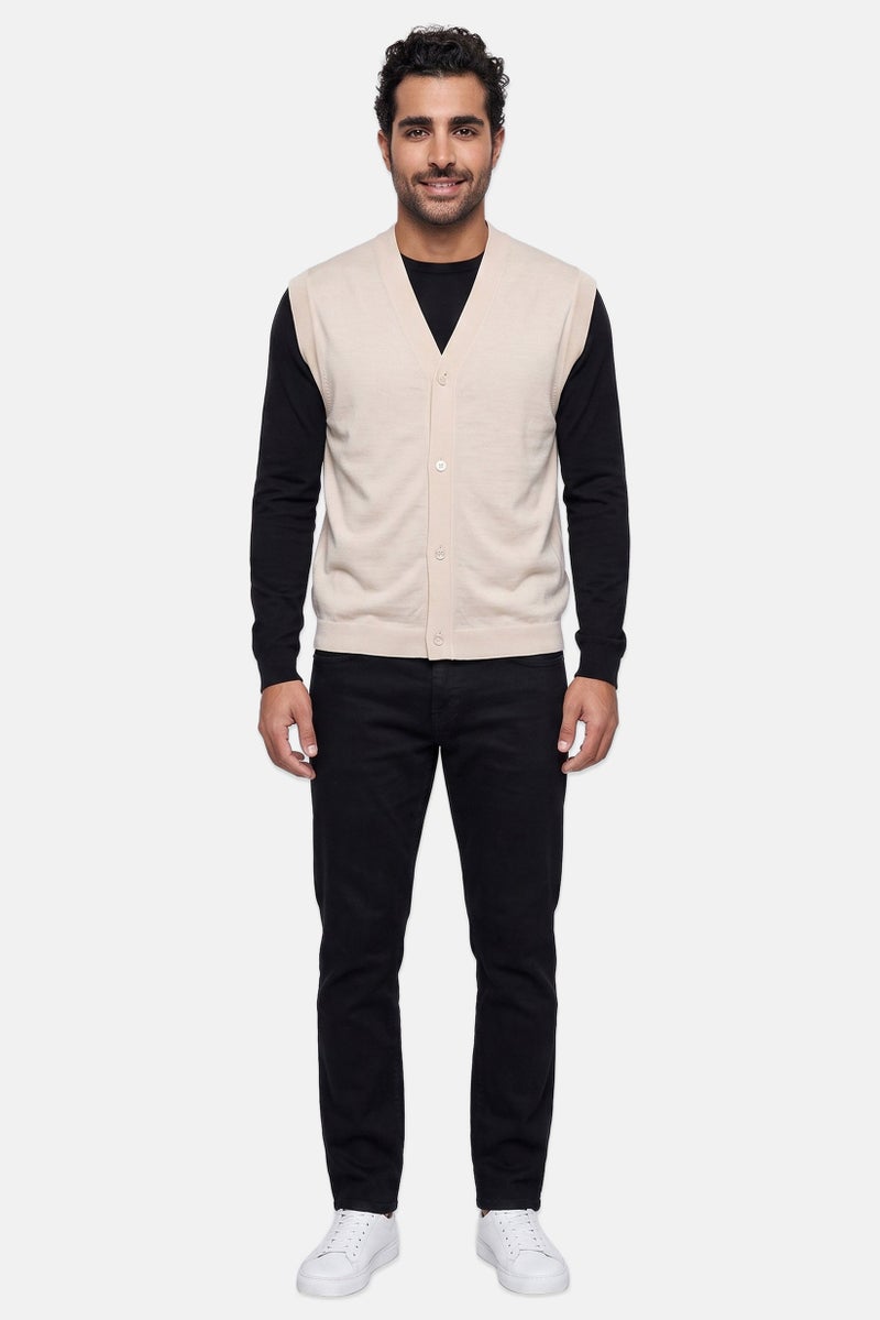 Selected Homme Men V-Neck Knitted Cardigan, Beige - Image 2