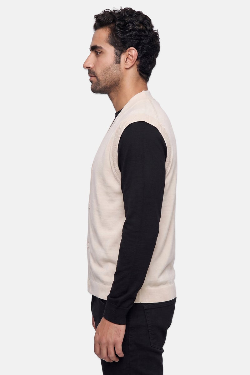 Selected Homme Men V-Neck Knitted Cardigan, Beige - Image 3