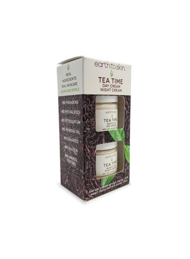 ايرث تو سكين مجموعة Tea Time Mini Duo كريم نهاري للشاي الأبيض (0.5 أونصة سائلة) وكريم ليلي للشاي الأسود (0.5 أونصة سائلة) ترطيب طوال النهار والليل للوجه والرقبة (عبوتان) - Image 2