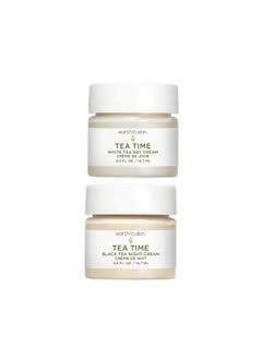 ايرث تو سكين مجموعة Tea Time Mini Duo كريم نهاري للشاي الأبيض (0.5 أونصة سائلة) وكريم ليلي للشاي الأسود (0.5 أونصة سائلة) ترطيب طوال النهار والليل للوجه والرقبة (عبوتان)  - Image 1